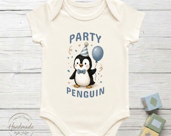 Party Penguin Baby Bodysuit 100% Turkish Cotton Baby Shower First Birthday Funny Gift