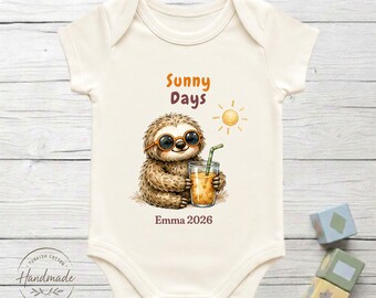 Personalized Sunny Days Sloth Baby Bodysuit 100% Turkish Cotton Baby Shower Summer Gift