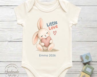 Personalized Little Love Bunny Baby Bodysuit 100% Turkish Cotton Baby Shower Rabbit Gift