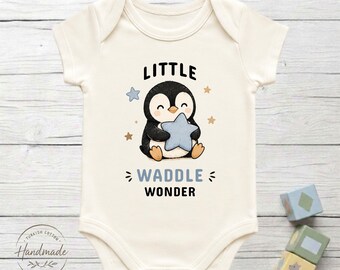 Little Waddle Wonder Penguin Baby Bodysuit 100% Turkish Cotton Baby Shower Celestial Gift