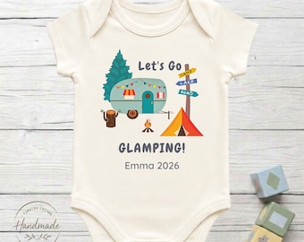 Personalized Let's Go Glamping Baby Bodysuit 100% Turkish Cotton Baby Shower Camping Gift