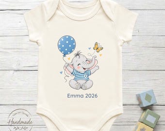 Personalized Elephant Balloon Baby Bodysuit 100% Turkish Cotton Baby Shower Safari Toy Gift
