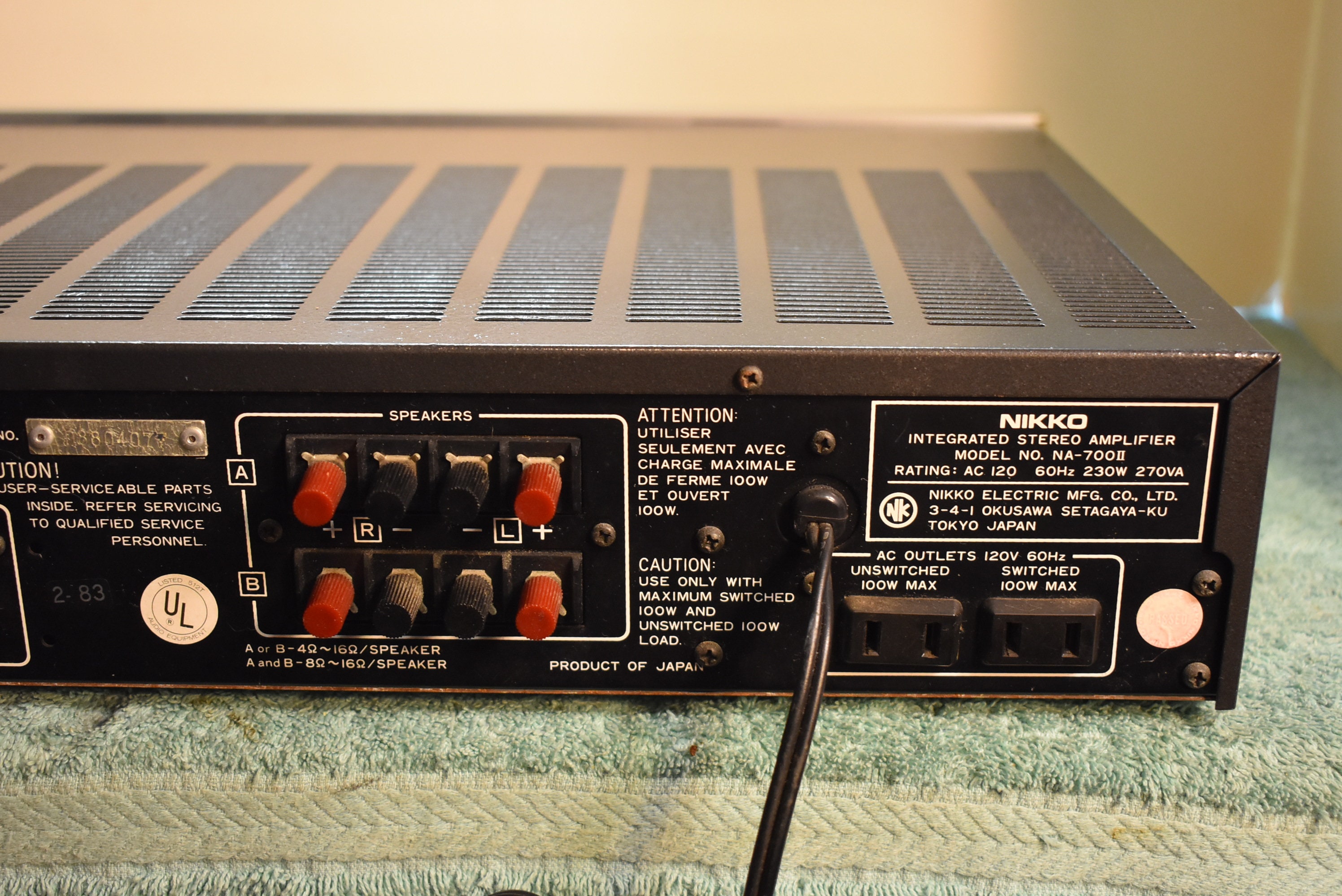 NIKKO A-800 STEREO AMPLIFIER 本体 Specifications of NIKKO A-800 Nikko / Nikko Electronics