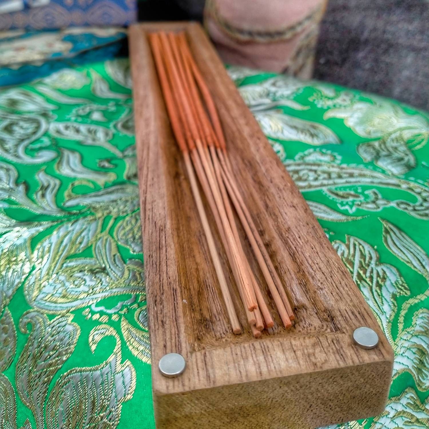 Handcarved Mahogany Om Incense Stick Holder With Storage Etsy