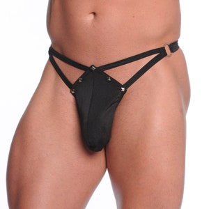 Large Pouch, O ring Double Straps with Studs, Thong Bottom.