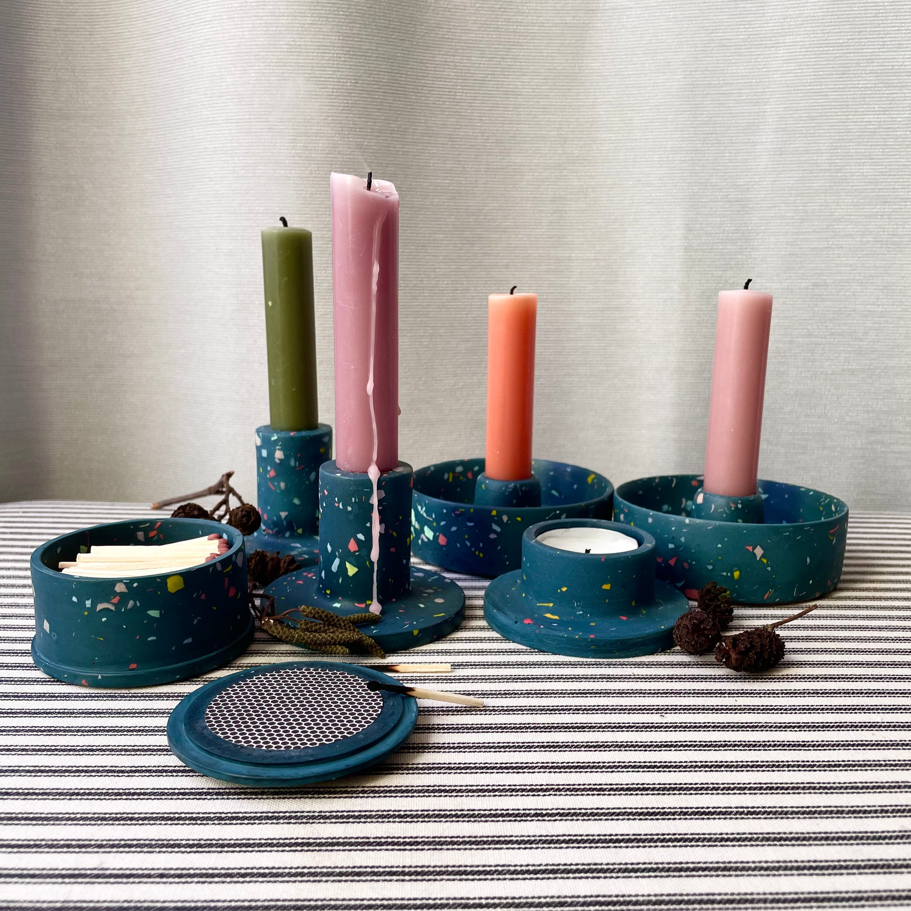 Dark Blue Terrazzo Candle Holder Jesmonite Homeware Etsy UK