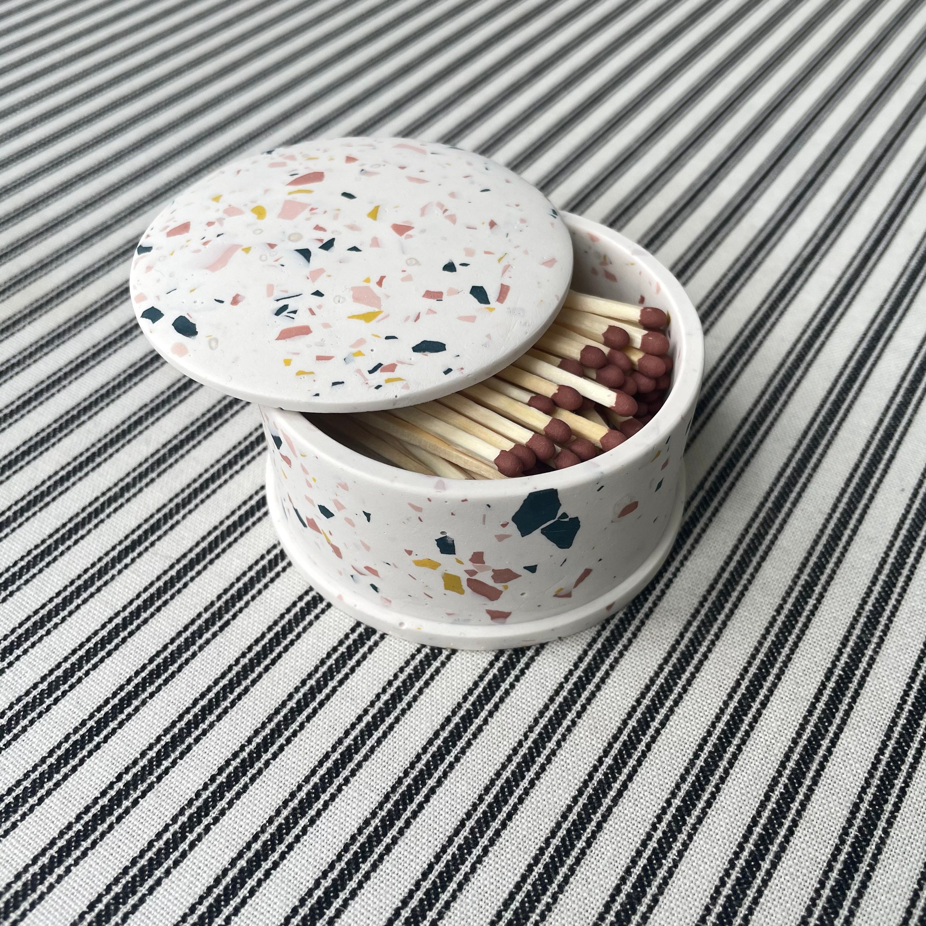 Terrazzo Matchbox & Striker Jesmonite Homeware Match Pot Etsy UK