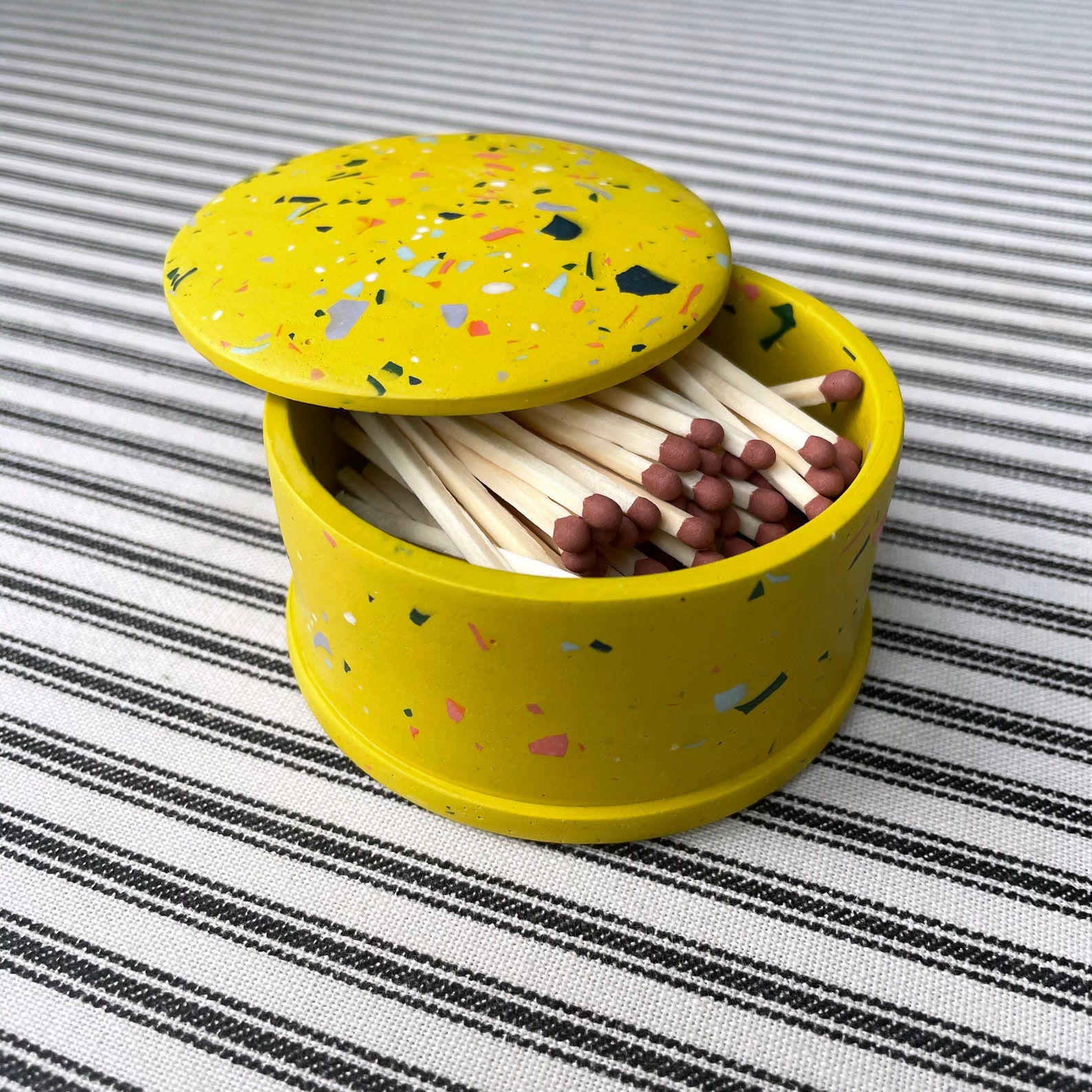 Terrazzo Matchbox & Striker Jesmonite Homeware Match Pot Etsy