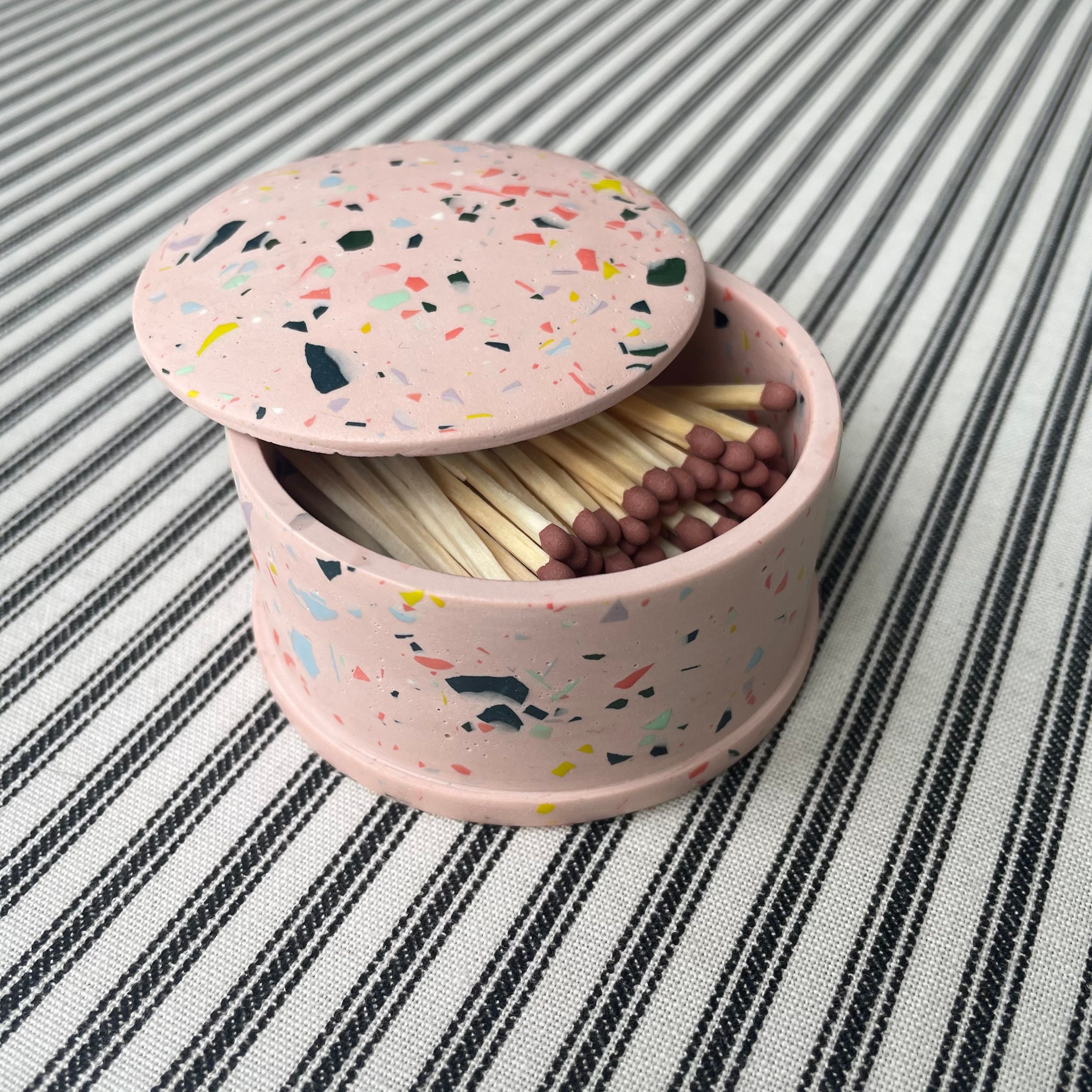 Terrazzo Matchbox & Striker Jesmonite Homeware Match Pot Etsy UK