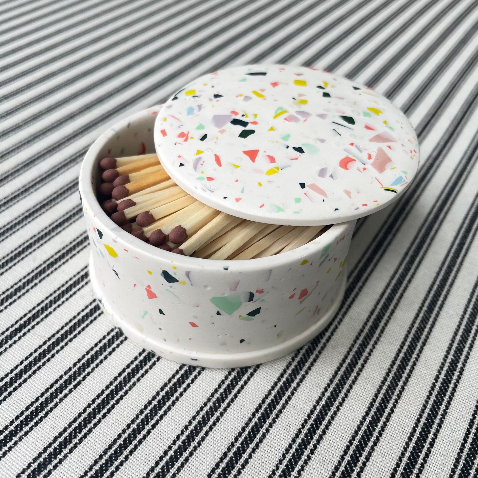 Terrazzo Matchbox & Striker Jesmonite Homeware Match Pot Etsy UK