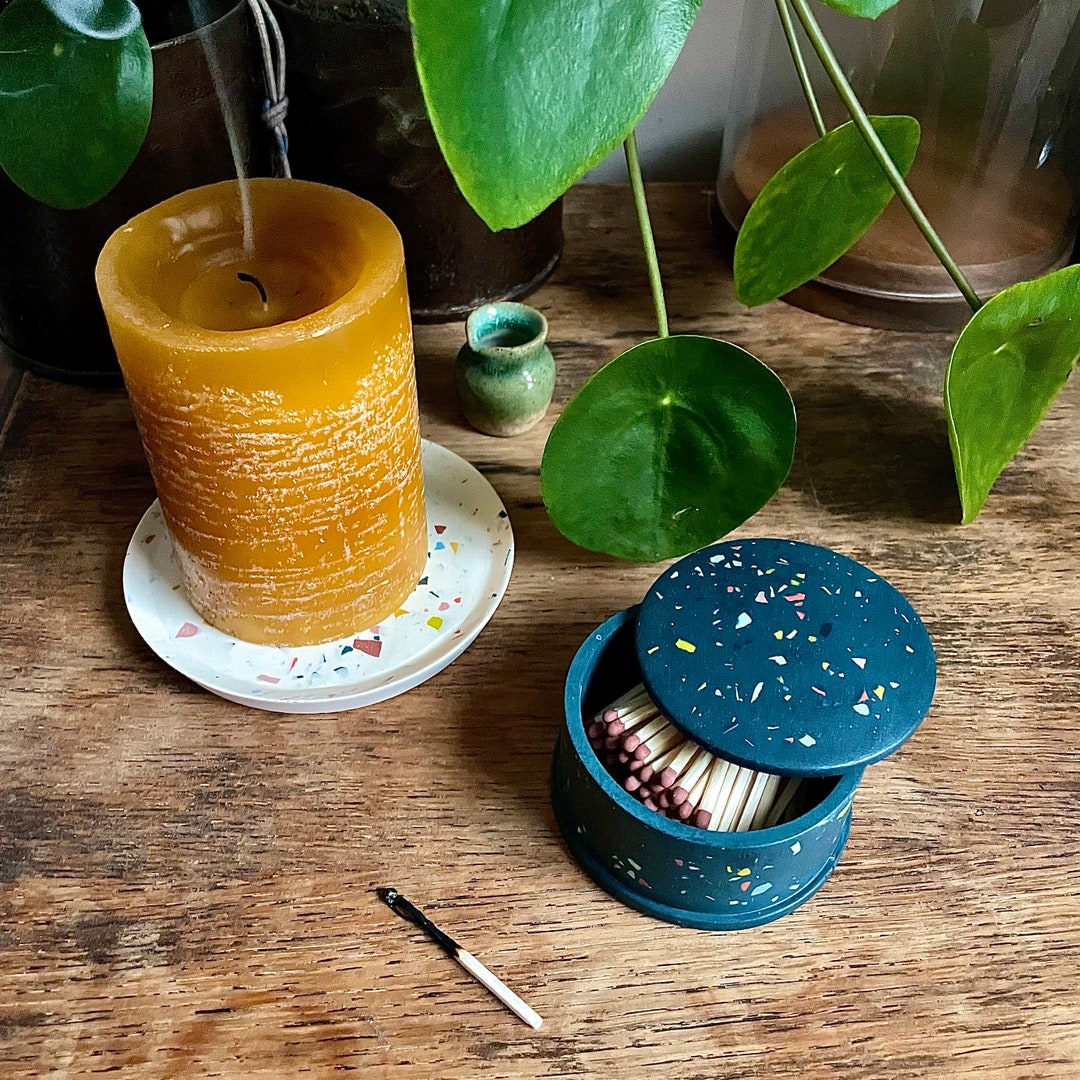 Terrazzo Matchbox & Striker Jesmonite Homeware Match Pot Refillable