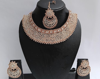 BOLLYWOOD STILE INDIANO Antico Finitura Nera Lungo Cz Jhumka Orecchini Gioie Set EUR 101,36