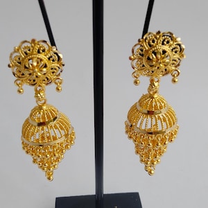 Indian Gold Plated Earrings, Bollywood Bridal Jhumka wedding Traditional Jewelry Jhumki image 3