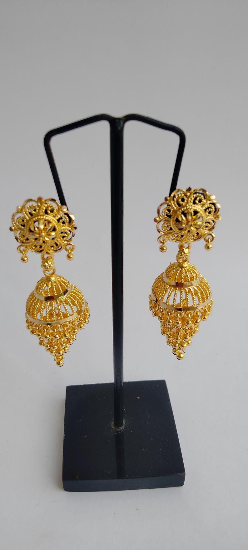 Indian Gold Plated Earrings, Bollywood Bridal Jhumka wedding Traditional Jewelry Jhumki image 3