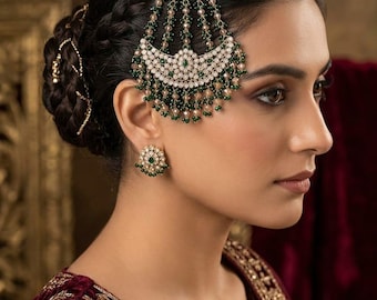 Indisches Braut-Matha-Patti-Set, pakistanisches Kundan-Haarschmuck-Set (südasiatisches Passa-Haarschmuck-Set)