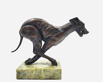 Rare Animalier Solid Bronze Greyhound Statue on Marble Base - 2.8kg - Ref: 1881