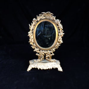 Vintage Vanity Mirror ~ Makeup Mirror ~ Oval Victorian Mirror ~ Decorative Mirror ~ Victorian Vanity Mirror ~ Brass Tabletop Mirror