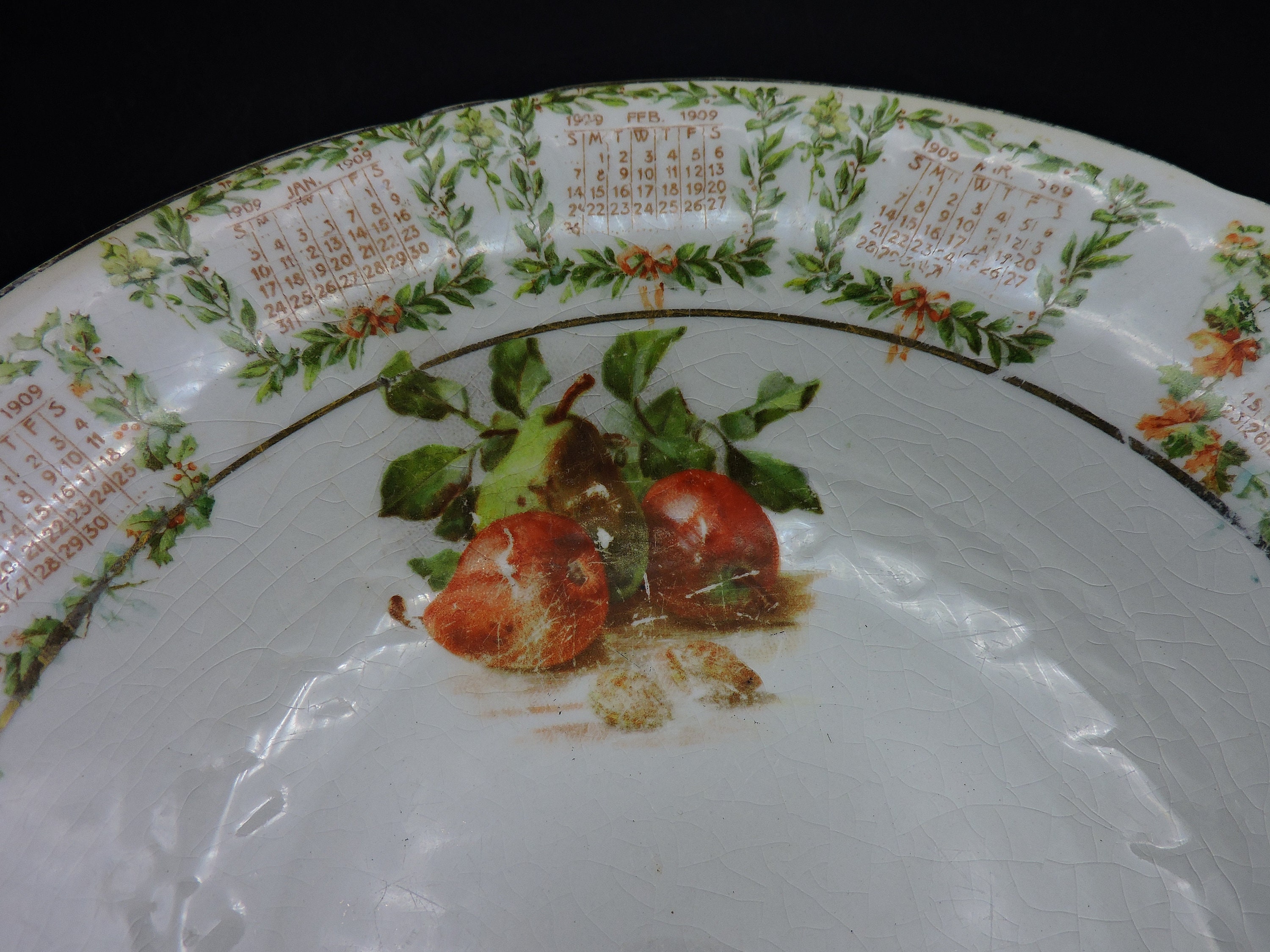 1909 Calendar Plate - Porcelain Calendar Plate ~ Vintage Date