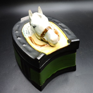 Figural Tobacco Humidor ~ Tobacco Jar ~ Horsehead/Horseshoe Humidor ~  Antique Austrian Humidor ~ Pottery Humidor