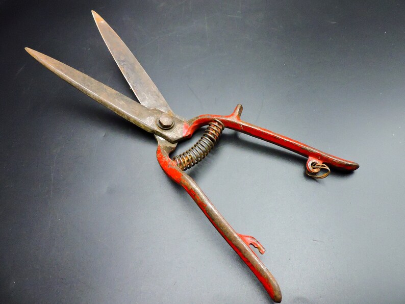 Vintage Red Handled Gardening Shears Old Grass Trimming Etsy