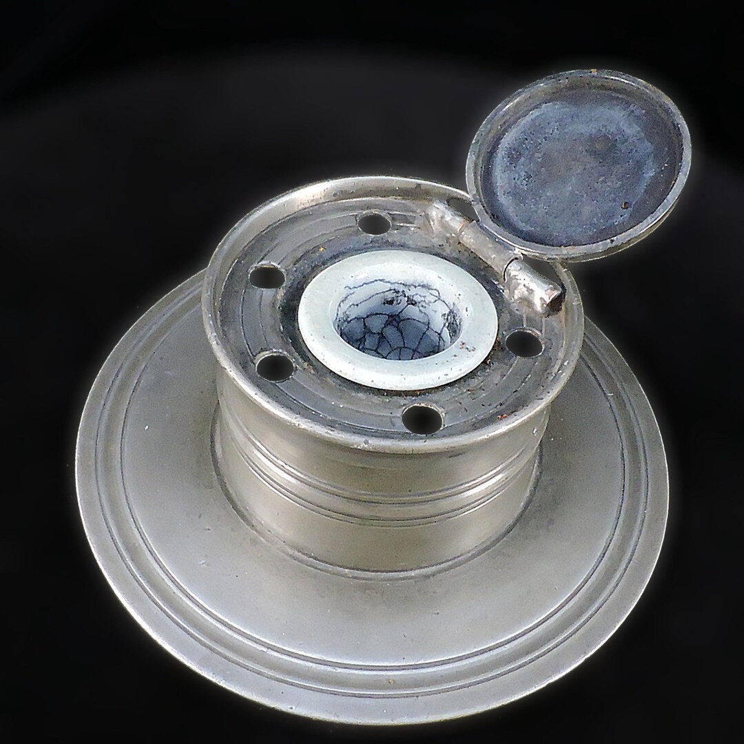 Early Pewter Inkwell ~ Antique Watts 256 Euston Rd Inkwell ~ Ship ...