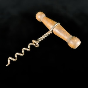 Vintage Corkscrew / Bottle Opener ~ Primitive Wood Handled Corkscrew ~  Vintage Bartenders Tool ~ Bottle Opening Tool ~ Wine Bottle Tool