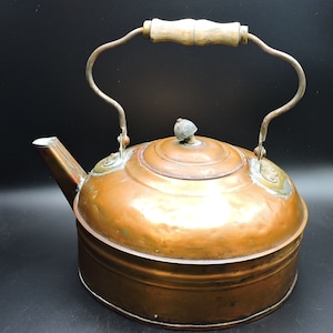 Vintage Copper and Brass Revere Tea Kettle ~ Old Copper Tea Kettle - Large  Copper Tea Kettle ~ Primitive Copper Tea Kettle ~ 128 ounces