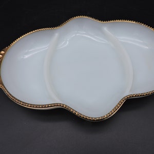 Vintage Fire King Dish ~ Vintage Gilded Serving Dish ~ Gilded Milk Glass Dish ~ Vintage Condiment Dish ~ Fire King 3 Section Dish