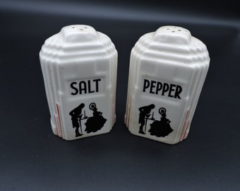 Vintage Art Deco Salt and Pepper Shakers ~ Old Salt and Pepper Set ~ Ceramic Pottery Salt & Pepper Set ~ Vintage Kitchen Décor