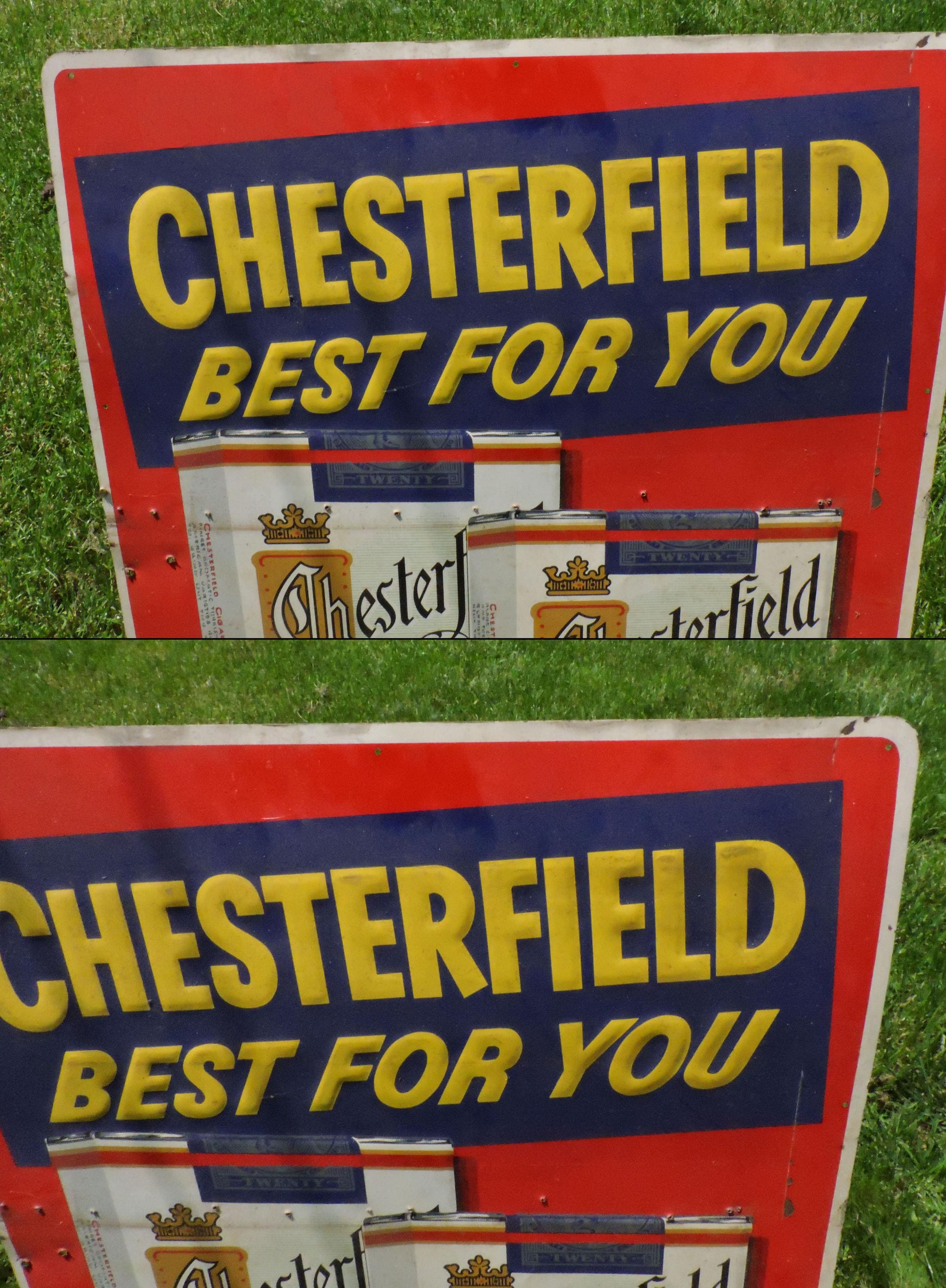 Vintage Chesterfield Cigarette Sign ~ Tin Litho Tobacco Sign