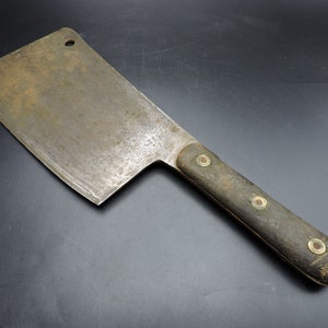 Vintage Meat Cleaver ~   Hand Forged Blade ~ Antique Meat Cleaver ~ Chef&#39;s Meat Cleaver ~ Butcher&#39;s Cleaver ~ Carbon Steel ~ Full Tang