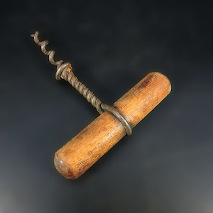 Vintage Corkscrew / Bottle Opener ~ Primitive Wood Handled Corkscrew ~  Vintage Bartenders Tool ~ Bottle Opening Tool ~ Wine Bottle Tool