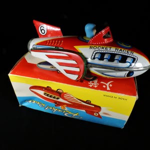 Vintage Rocket Racer Toy ~ Space Racer Toy ~ Space Rocket Car ~ Colorful Tin Space Toy ~ Space Toy Collectible ~ Space Toy Collector Gift ~