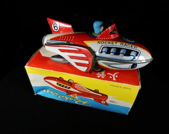 Vintage Rocket Racer Toy ~ Space Racer Toy ~ Space Rocket Car ~ Colorful Tin Space Toy ~ Space Toy Collectible ~ Space Toy Collector Gift ~