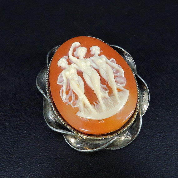 Vintage Three Graces Victorian Style Cameo Brooch/Necklace