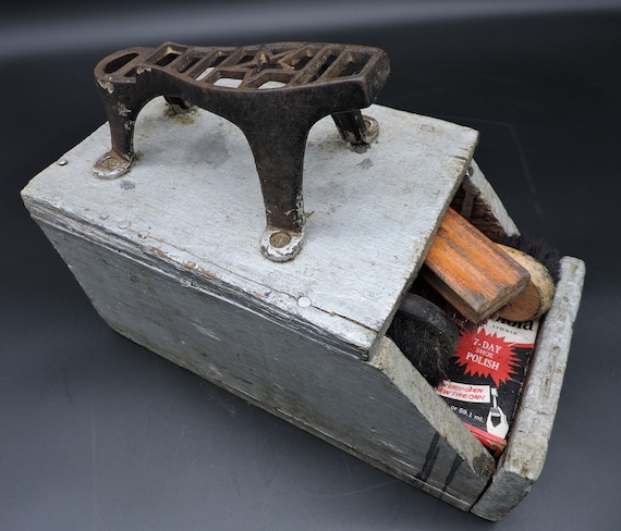 Old Shoe Shine Stand with Vintage Supplies ~ Depr… - image 3