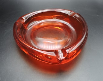 Orange Glass Cigar Ashtray ~ Orange Viking Glass or Blenko Glass Co. Ashtray - MCM Ashtray ~  Mod Design Ashtray ~ Funky Cool Ashtray