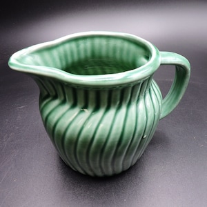 Vintage Cream Pitcher ~ Green Swirled Cream Pitcher ~ Green Pottery Serving Pitcher