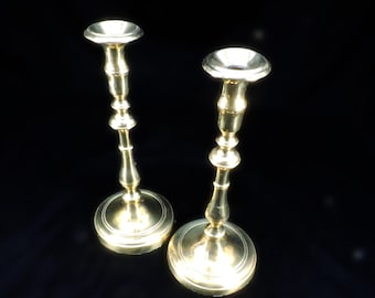 Vintage Brass Candlesticks ~ Pair of Brass Candlesticks ~ Tall Brass Candlesticks ~ Brass Candleholders ~ Spun Brass Candlesticks