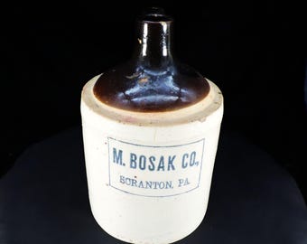 Vintage 1 Gallon Stoneware Advertising Jug:  M. Bosak Co. Scranton PA