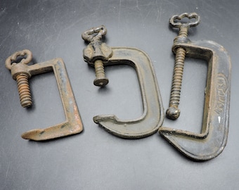 Antique C Clamps ~ Ornate C Clamps ~ Old Victorian Style C Clamps ~ Vintage Clamping Tools ~ Vintage Hardware ~ Lot of 3 Old C Clamps