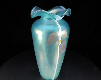Abelman Art Glass Vase ~ Stuart Abelman Vase ~ Iridescent Moon Flowers Vase ~ Signed "Abelman VLB 1630  441984" ~ Home Decor ~ Cabinet Vase