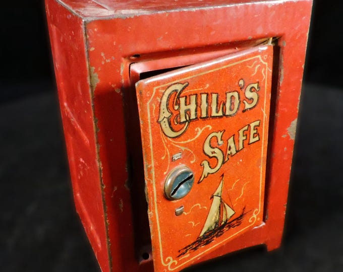 Vintage Safe Bank ~ Red Metal Child's Safe Bank ~ Toy Coin Bank ~ Toy ...