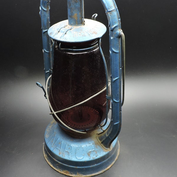 Vintage Barn Lantern ~ Blue Barn Lantern ~ Dietz Monarch Barn Lantern ~ Red Glass Globe Lantern ~ Farm Lantern ~ Old Kerosene Lantern