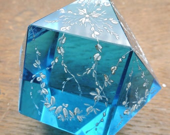 Vintage Blue Paperweight ~ Faceted Paperweight ~ Turquoise Blue Paperweight ~ Decorated Blue Paperweight ~ Classy Desk Décor