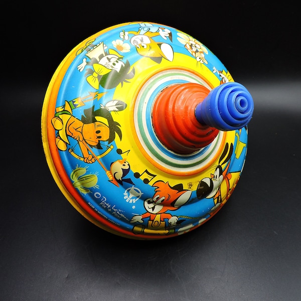 Child's Toy Spinning Top ~ Colorful Metal  Litho Toy Top ~ Fuchs  Western Germany ~ Fix & Foxi