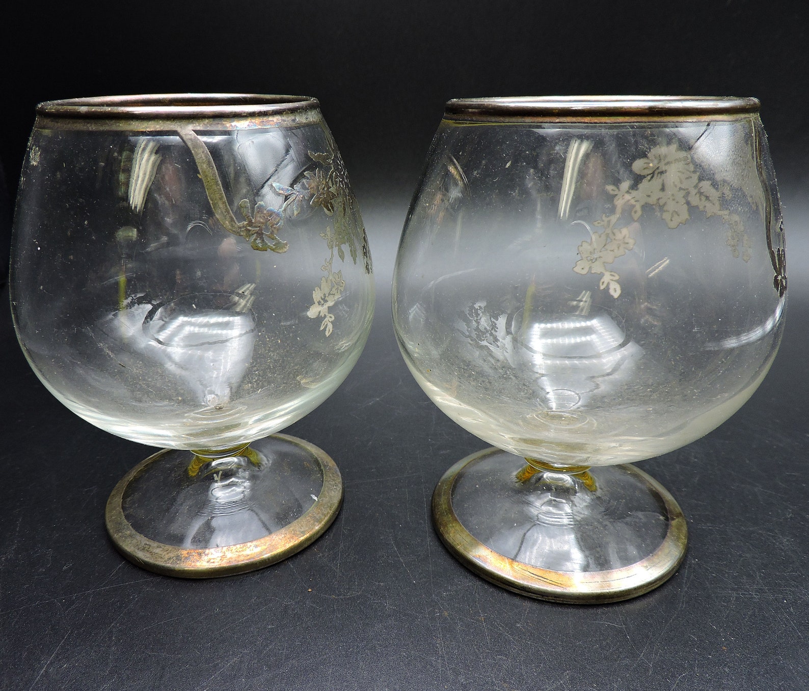 Silver Deposit Brandy Snifters Silver Overlay Brandy Etsy UK