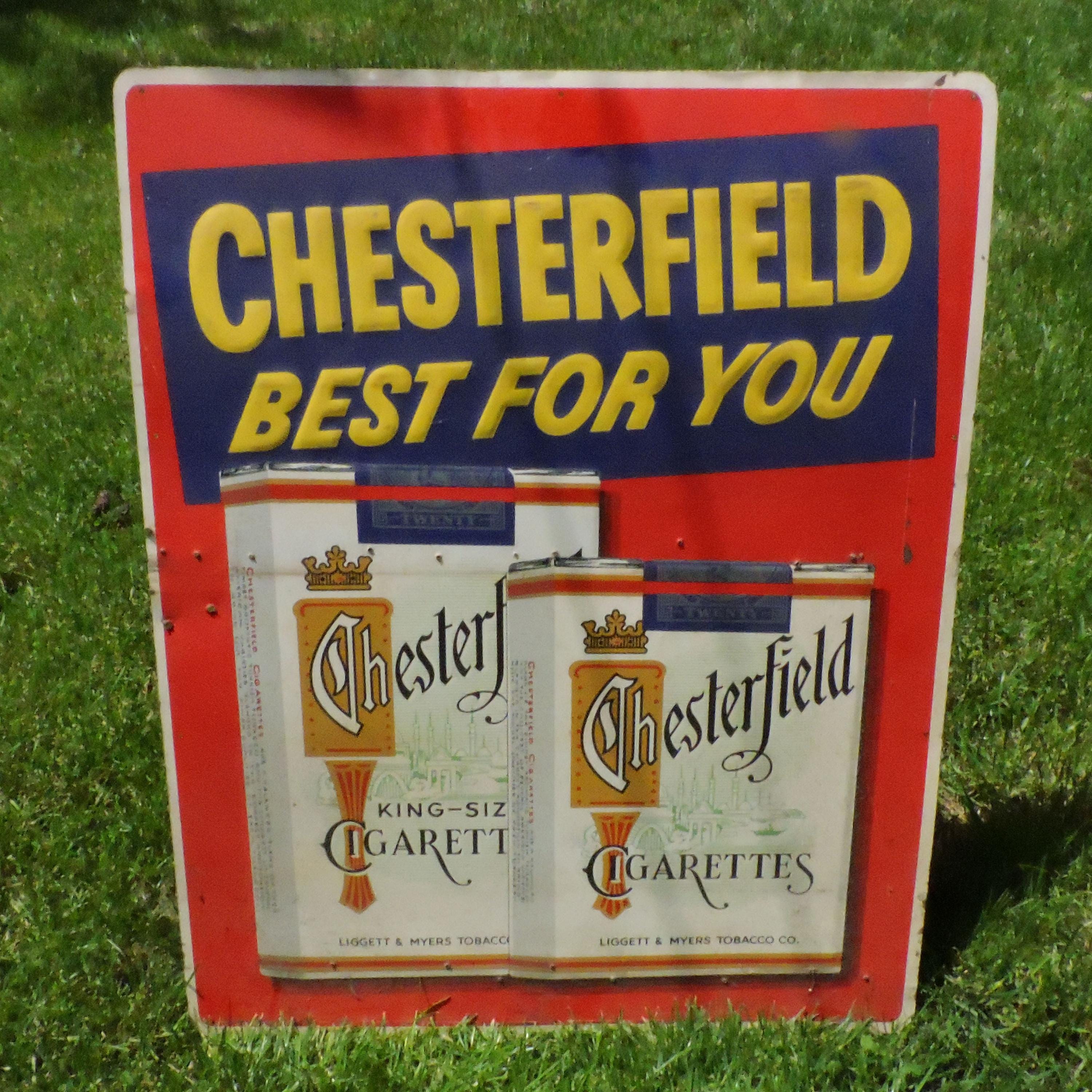 tobacco chesterfield Vintage Chesterfield Cigarette Sign ~ Tin Litho Tobacco Sign ~ Tobacciana ~  Smoking Memorabilia ~ Man Cave Decor ~ Old Cigarette Sign