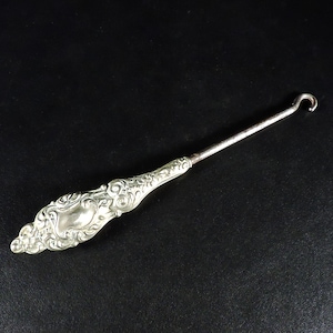 Antique Victorian Repoussé Sterling Silver Button Hook