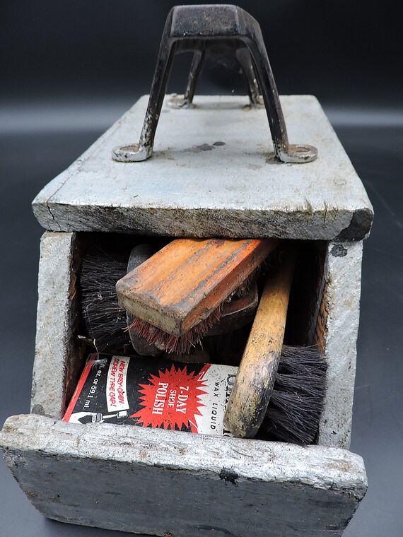 Old Shoe Shine Stand with Vintage Supplies ~ Depr… - image 4